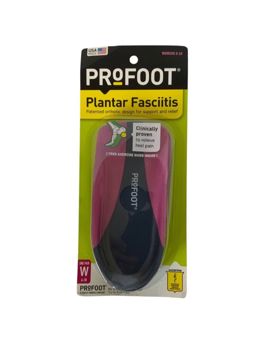 Profoot Plantar Fasciitis Womens Orthotic Heel Gel Inserts Size 6-10 Black Pink